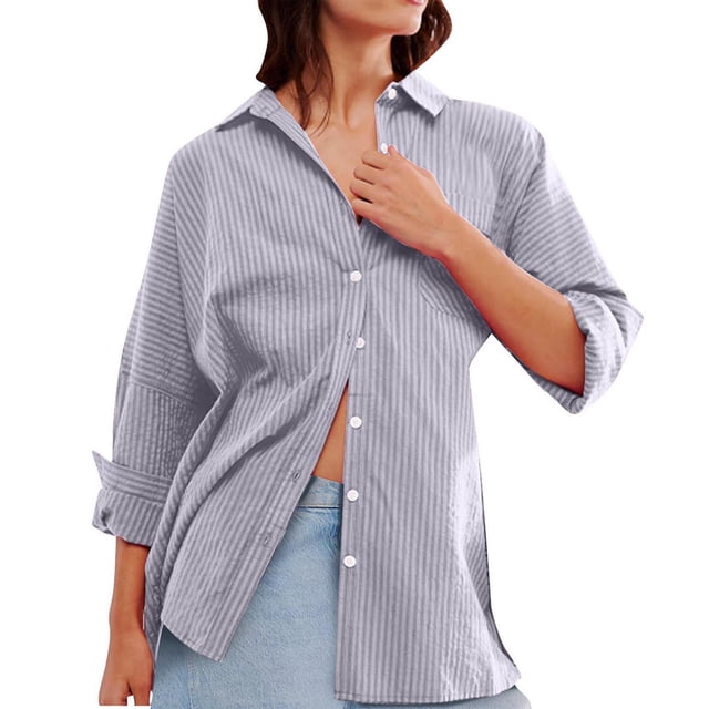 cfhntfmh Womens Buttons down Blouses Trendy Collared Long Sleeve Loose Shirts Casual Oversized Fall Going out Tees