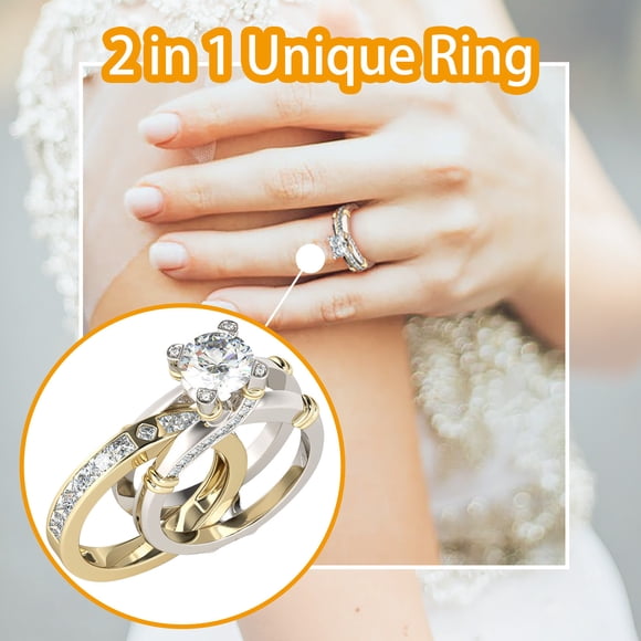 Anillos para mujer, regalos para mujer, juego de anillos combinados 2 en 1 con circonitas y un anillo de moda versátil, anillo de moda.
