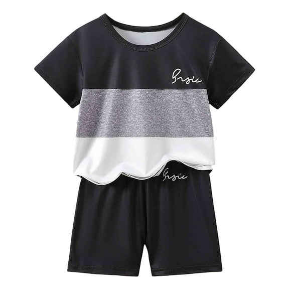 MuXiKeJi Clothes Boys Summer 2 Piece Outfit Set Short Sleeve Tee and Shorts Combo for Youth Casual Play Comfortable Breathable Kids Clothes Ages 5 to 14 Years