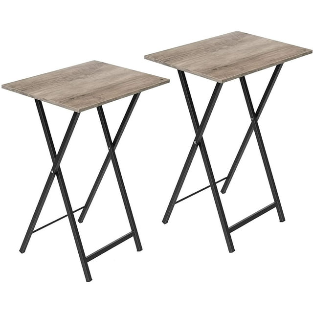 Folding TV Tray Tables, Set of 2 Side Table for Small Space, Industrial Snack Tables for Eating at Couch, Stable Metal Frame, Easy Assembly, Space Saving, Greige and Black