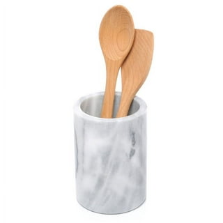 Radicaln Marble Utensil Holder Spoon Caddy Countertop White Handmade Kitchen Utensils Set Organizer - 5.5x6.5 inch Flatware Chopstick Canister
