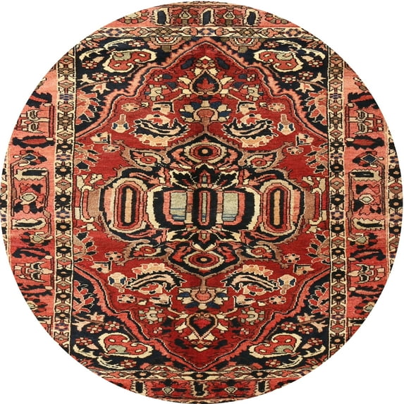 Ahgly Company Machine Washable Indoor Round Traditional Saffron Red Area Rugs, 3' Round