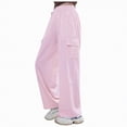 thumbnail image 3 of NIEWTR Girls Casual Cargo Pants with Elastic Waist and Functional Pockets Loose Fit Wide Leg Trousers Y2K Inspired Spring Style（A01-Purple,7-9 Years), 3 of 6
