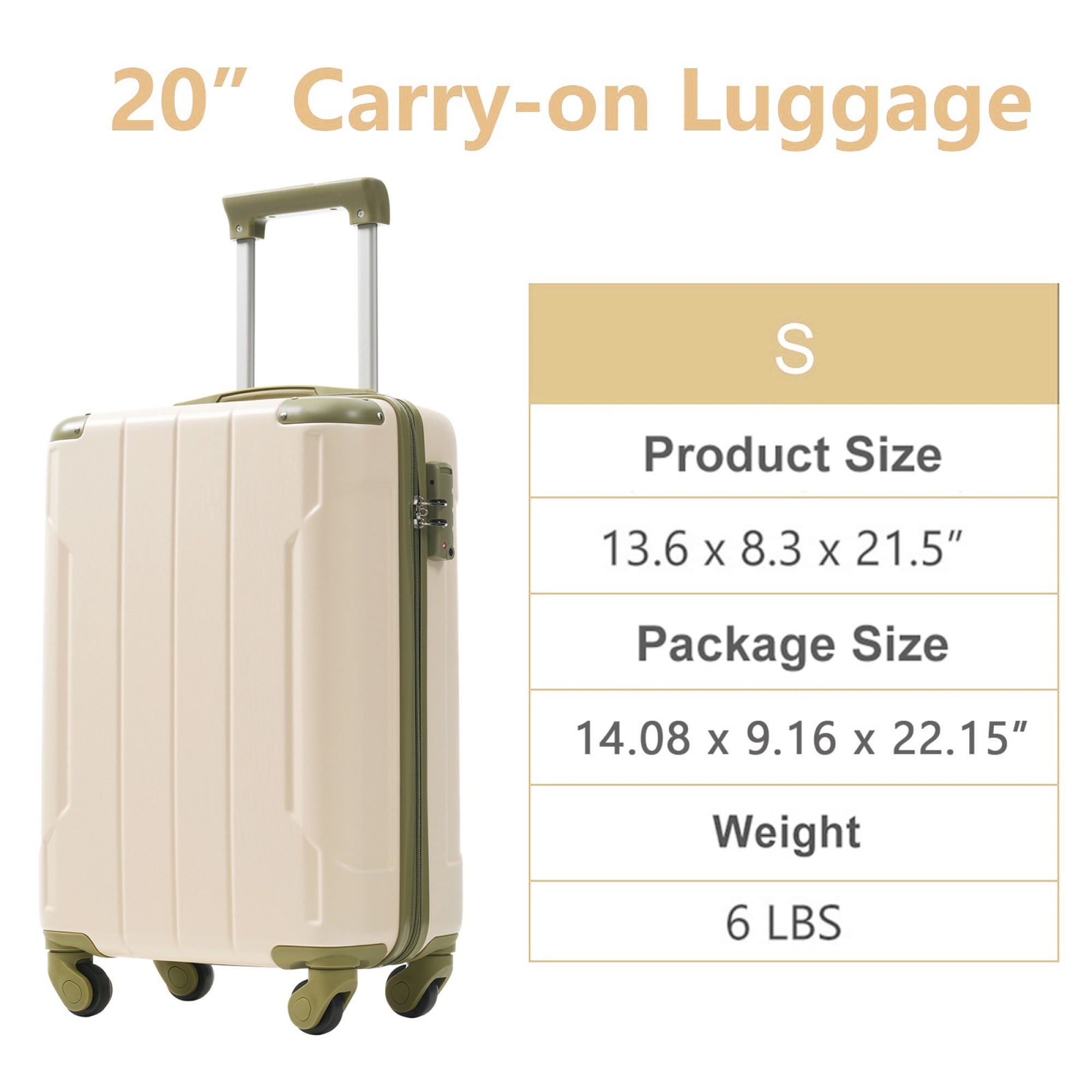 Carry on Luggage, Lightweight Durable ABS Suitcases with Double Wheels, TSA Lock, Hardshell 20-Inch Travel Carry-On Luggage