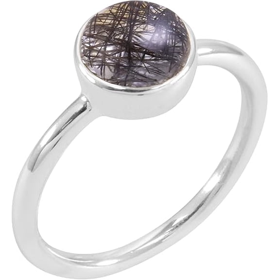 JAY JOOLS 925 Sterling Silver Ring for Women – 8mm Round Tourmalinated Quartz Statement Jewelry