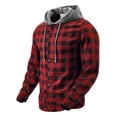 thumbnail image 2 of Mens Flannel Shirt Plaid Hoodie Stylish Long Sleeve Fall Casual Button Down Western Shirts with Flat Pocket Red L, 2 of 7
