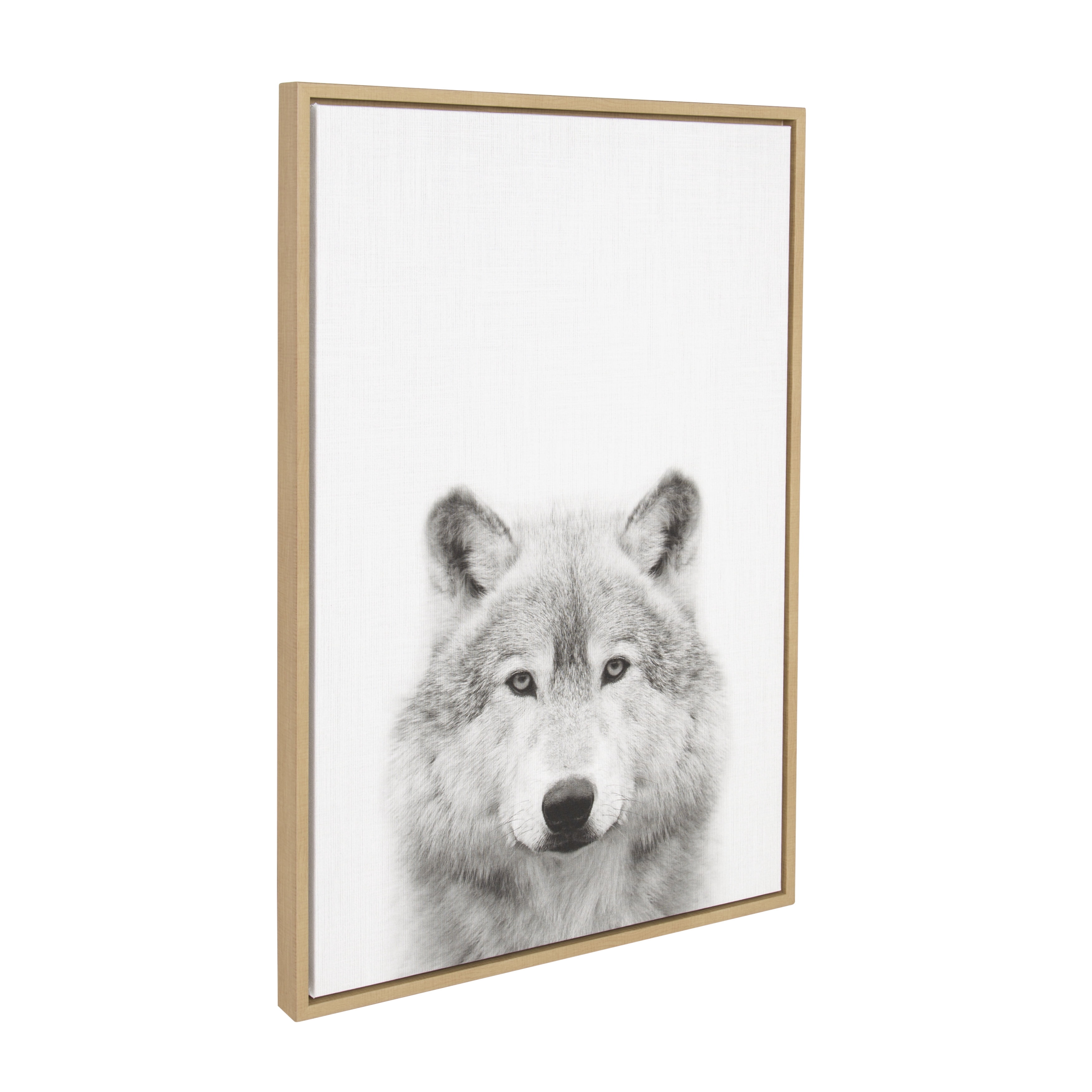 Kate and Laurel Sylvie Wolf Animal Print Black and White Portrait Framed Canvas Wall Art by Simon Te Tai, 23x33 Natural