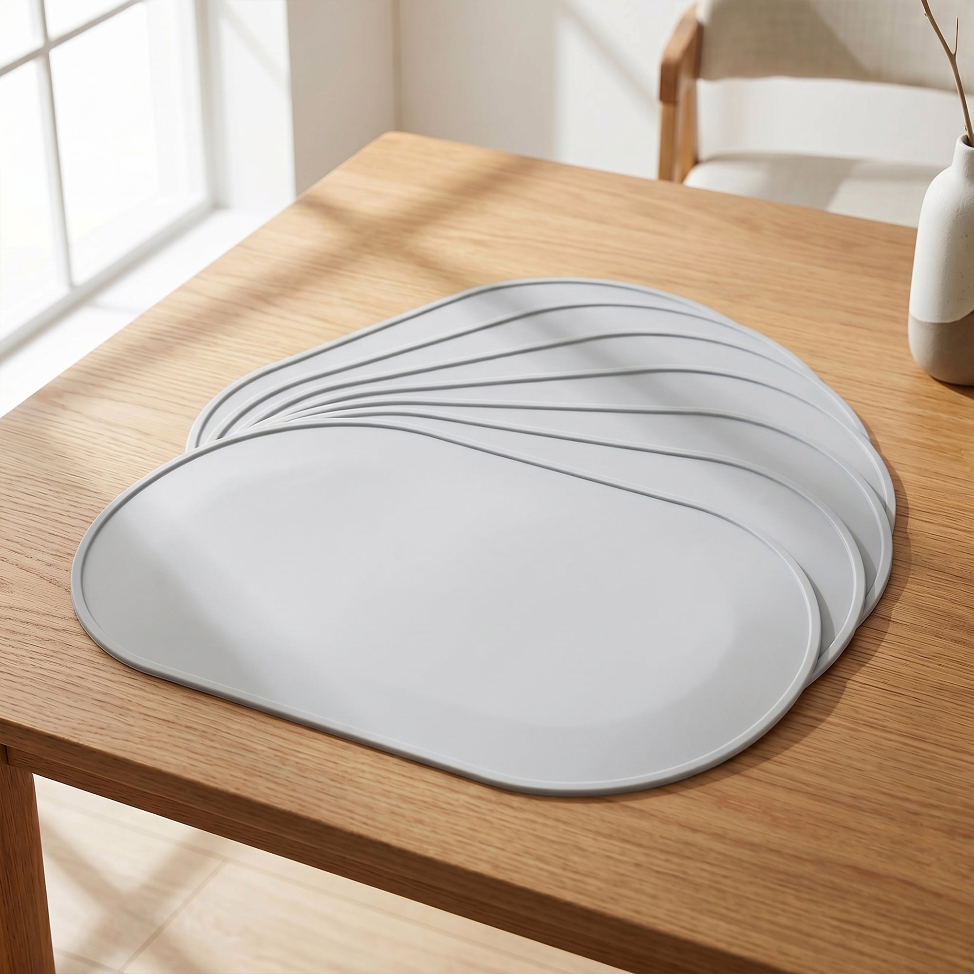 Unique Bargains 6 Pack Silicone Placemats for Kitchen Dining Table Decor Light Gray