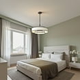 thumbnail image 3 of YANSUN 5-Light Black Modern Farmhouse Drum Chandelier with White Linen Shade for Dining Room Living Room Bedroom Ceilings, E12 Bulbs, 3 of 8