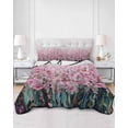 thumbnail image 2 of Quilt King Size Bedding Set, Pink Flowers Reversible Summer Quilt 3 Pieces, Abstract Watercolor Floral Plant Lightweight Bedspreads Coverlets with 2 Pillow Shams for All Seasons, 2 of 5