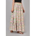 thumbnail image 5 of Women Aqua Blue & Pink Floral Block Printed Cotton Maxi Skirt with Elastic Waist - S, 5 of 6