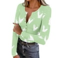 thumbnail image 2 of AUNVITO Women's Stretch Ribbed Knit Top Long Sleeve V-Neck Print Button Front Casual Comfortable, 2 of 9
