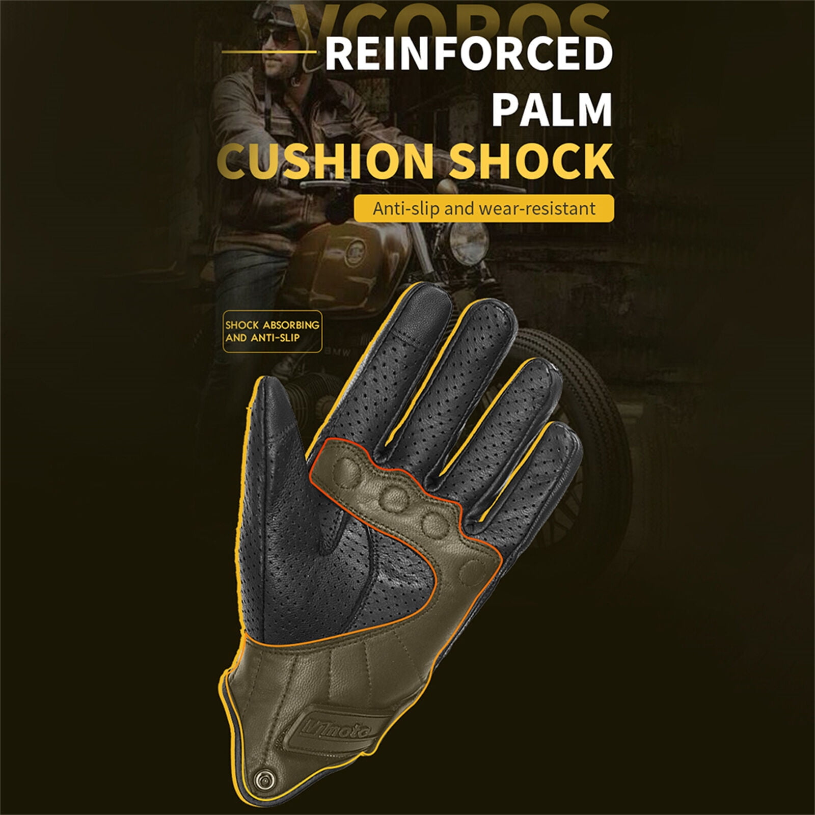 MJMOTO Classic Retro Leather Motorcycle Riding Gloves Summer Wear-Resistant Anti-Slip Men Women Mountain Bike Moto Biker Bicycle Accessories