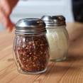thumbnail image 2 of Coctelera de especias de vidrio de 6 onzas con tapa de acero inoxidable perforada y coctelera de queso parmesano con tapa de acero inoxidable ranurada/Juego de 2/Dispensadores de estilo retro con tapa, 2 of 5