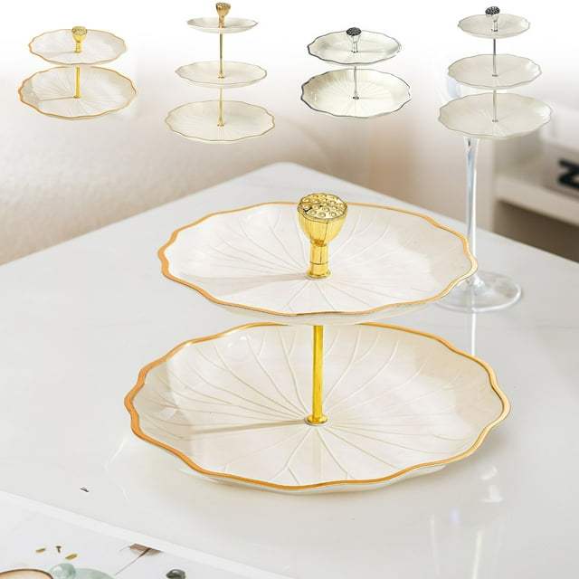 Platos de Fruta Multicapa Dorados y Plateados: Bandejas de 2 y 3 Niveles para Aperitivos con Diseño Floral para Sala de Estar, Mesa de Centro y Exhibición de Dulces y Postres.