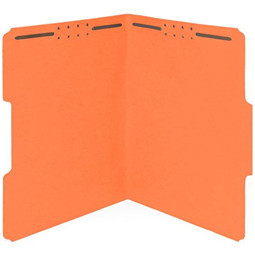 50 Orange Fastener File Folders 1/3 Cut Reinforced Assorted tab