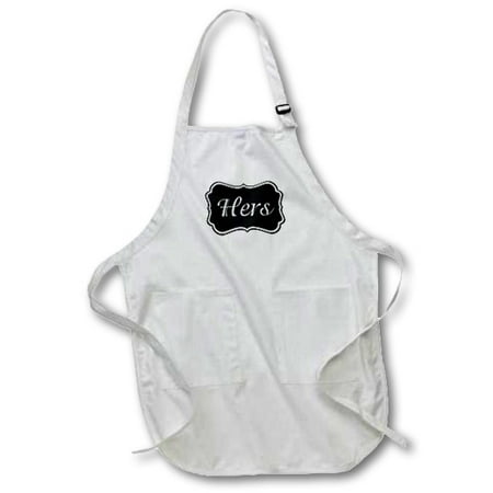

3dRose Hers - part of his and hers pair for a romantic couple - black and white retro vintage label for her - Full Length Apron 24 by 30-inch White With Pockets