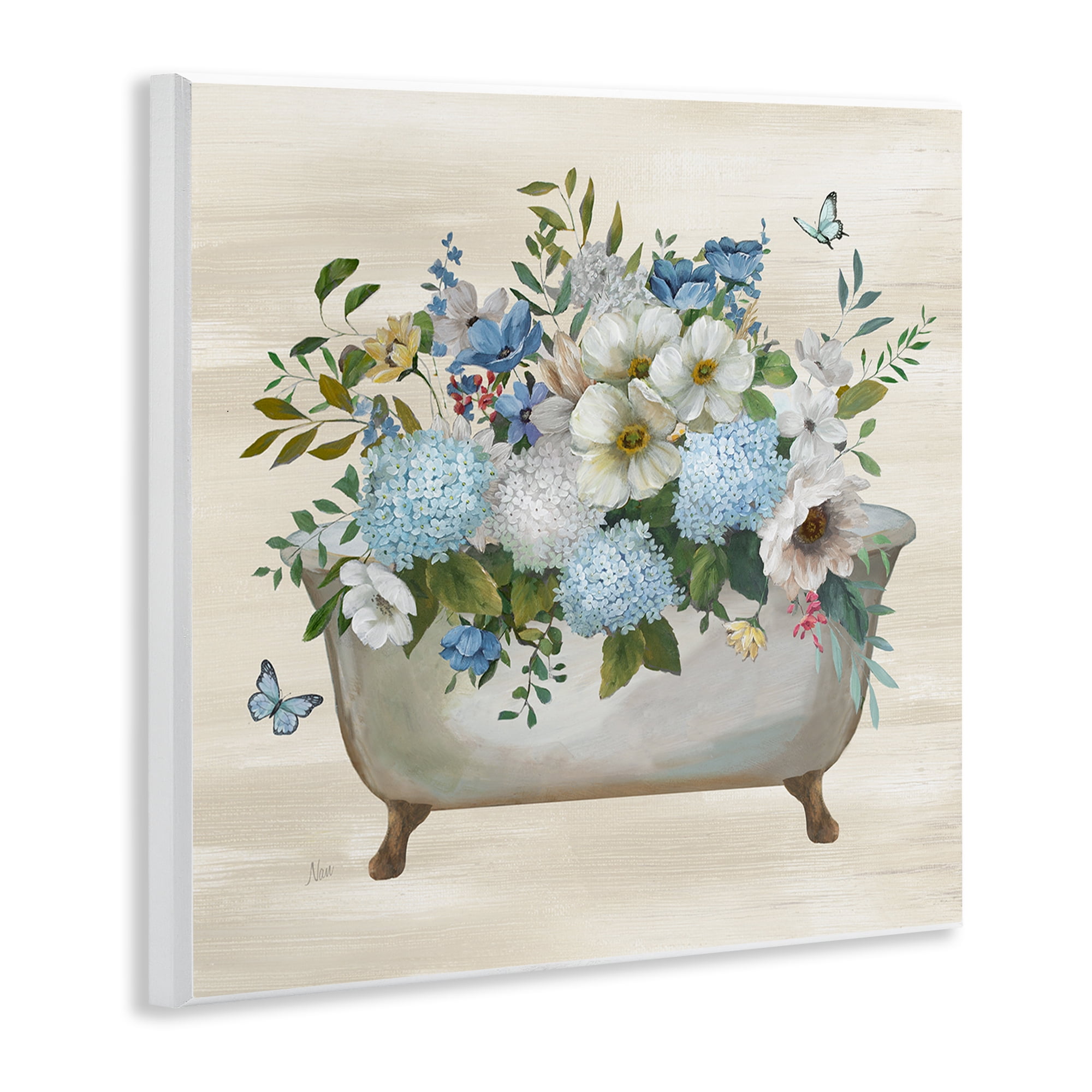 Stupell Industries Full Hydrangea Bathtub Typography Painting Unframed Art Print Wall Art, 12 x 12