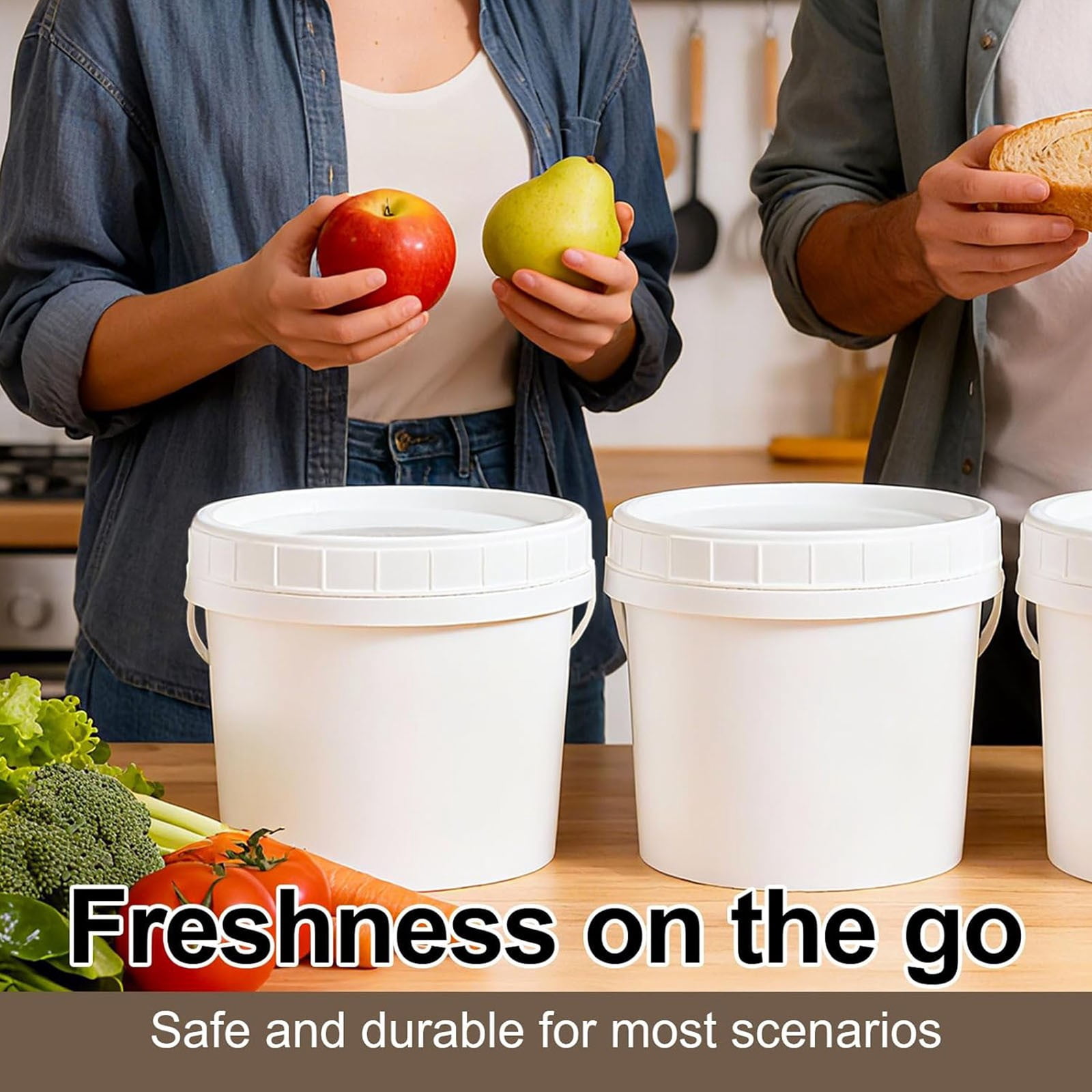 3 Gallon Plastic Bucket with Lid & Handle, Airtight Food Storage Container, Reusable Bucket for Flour Sugar Snacks, Heavy Duty Buckets, Portable Water Bucket Set, Kitchen Organization Camping Use