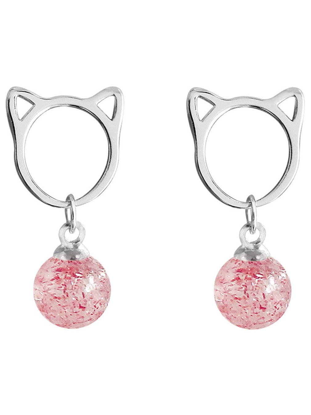 Genuine Silver Animal Earrings Cartoon Cat Moon Lovely Ear Stud Earrings Jewelry