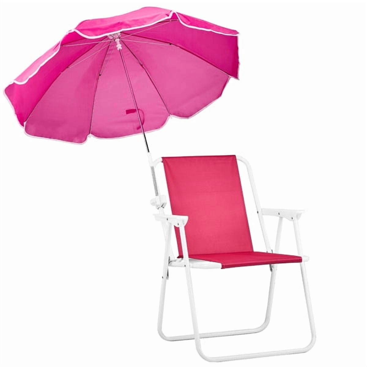 Alvantor Folding Beach Chair with Umbrella, 265 lb Capacity, Pink, 1 Pack