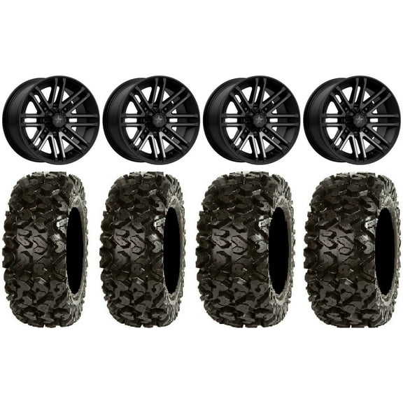 MSA Black Rogue 14" UTV Wheels 26" Rip Saw Tires Honda Pioneer