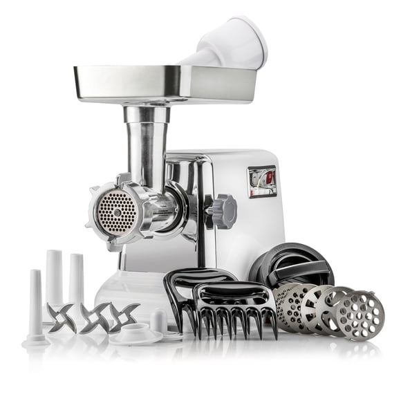 STX International Turboforce 3000 Series Molinillo de Carne Eléctrico 3 Velocidades, Potencia Máxima de 3000 W, Tamaño N.° 12, Incluye 4 Placas de Molienda, 3 Tubos de Relleno de Salchichas, Accesorio