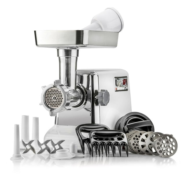 STX International Turboforce 3000 Series Molinillo de Carne Eléctrico 3 Velocidades, Potencia Máxima de 3000 W, Tamaño N.° 12, Incluye 4 Placas de Molienda, 3 Tubos de Relleno de Salchichas, Accesorio
