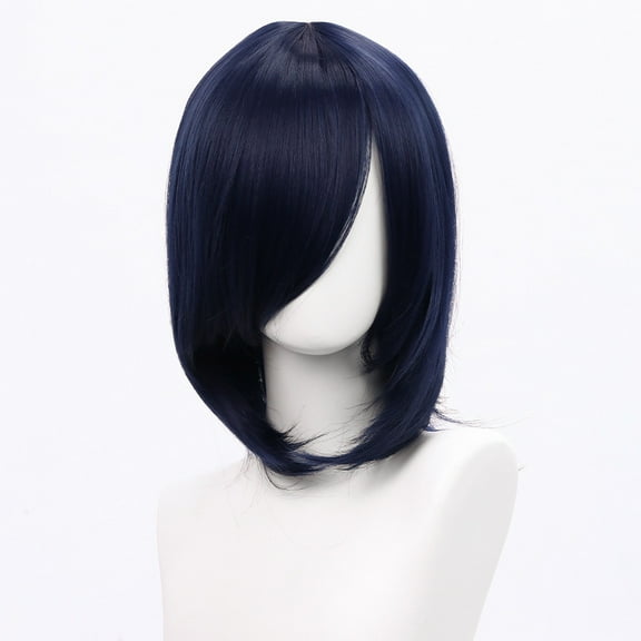 XmhyTop 14 Inch (40cm) Medium-Length Straight Cosplay Bob Wig -For Female, Navy Blue