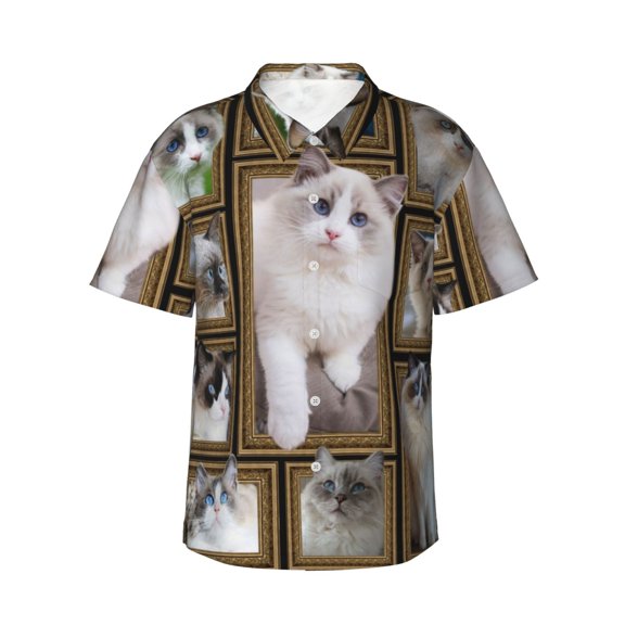 British Shorthair Cat Men'S 3d Print Casual Button Down Shirts, Novelty Hawaiian Short Sleeves Xl