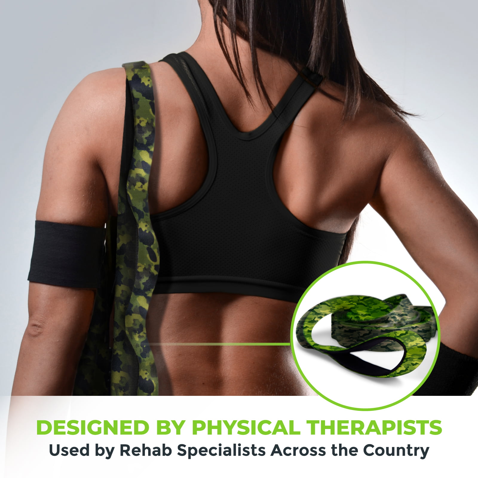 Gradient Fitness Stretching Strap, Physical Therapy, 12 Multi-Loop 1Wx8'L,  Neoprene Handles, Green 