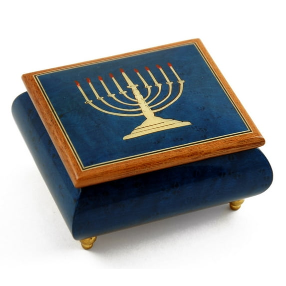 Handcrafted Italian Dark Blue Menorah Music Box - Anchors Aweigh - SWISS