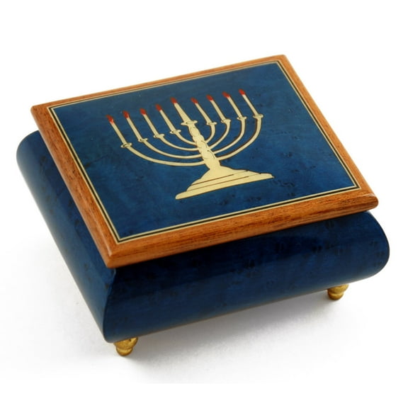 Handcrafted Italian Dark Blue Menorah Music Box