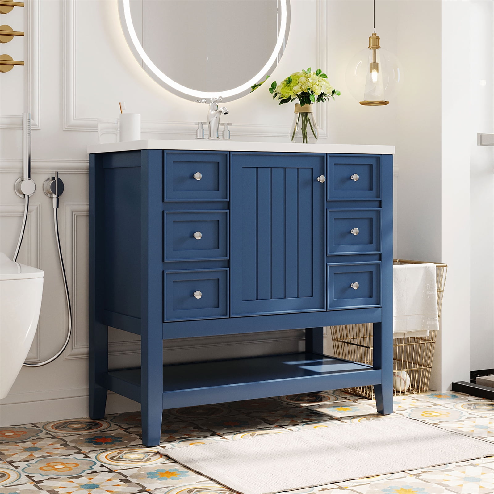 DSstyles 36" Freestanding Bathroom Cabinet with Undermount Ceramic Sink ...