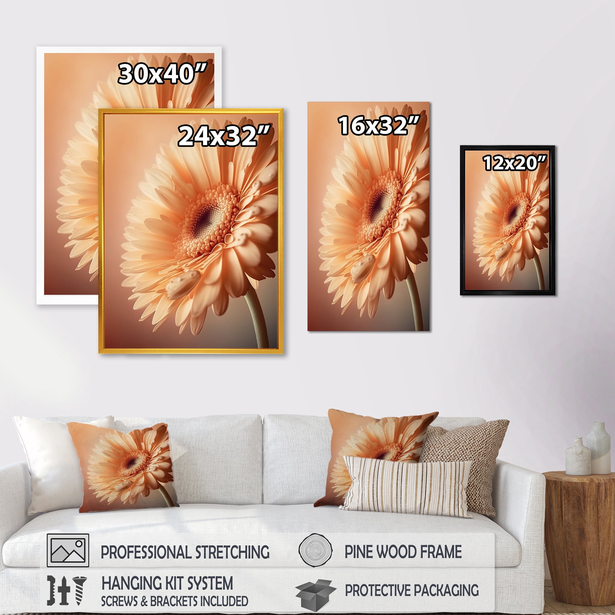 Designart Orange Gerbera Flower I Canvas Wall Art