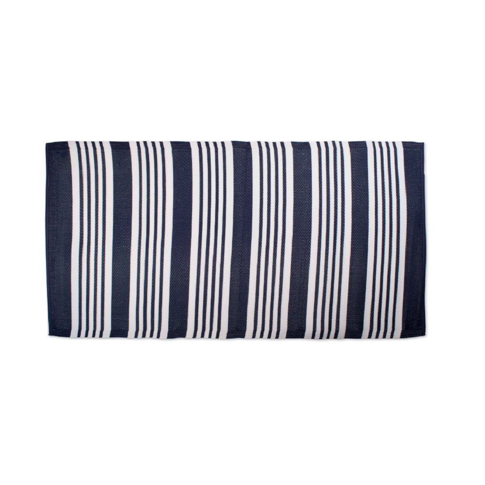 4' x 6' Nautical Blue And White Rectangular Striped Outdoor Rug