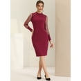 thumbnail image 2 of Vestido midi elegante de manga larga con botones de malla y puntos de malla para mujer Borgoña XS, 2 of 5