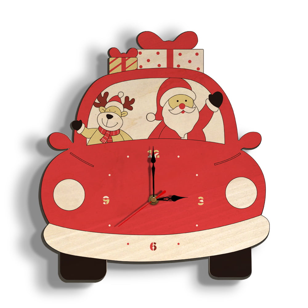 12 Inch Battery Operated Quiet Bathroom Clock for Living Room Bedroom Kitchen Office Decor ALAZA Christmas Card with Santa and Friends Truck Acrylic Painted Silent Non-Ticking Round Wall Clock 