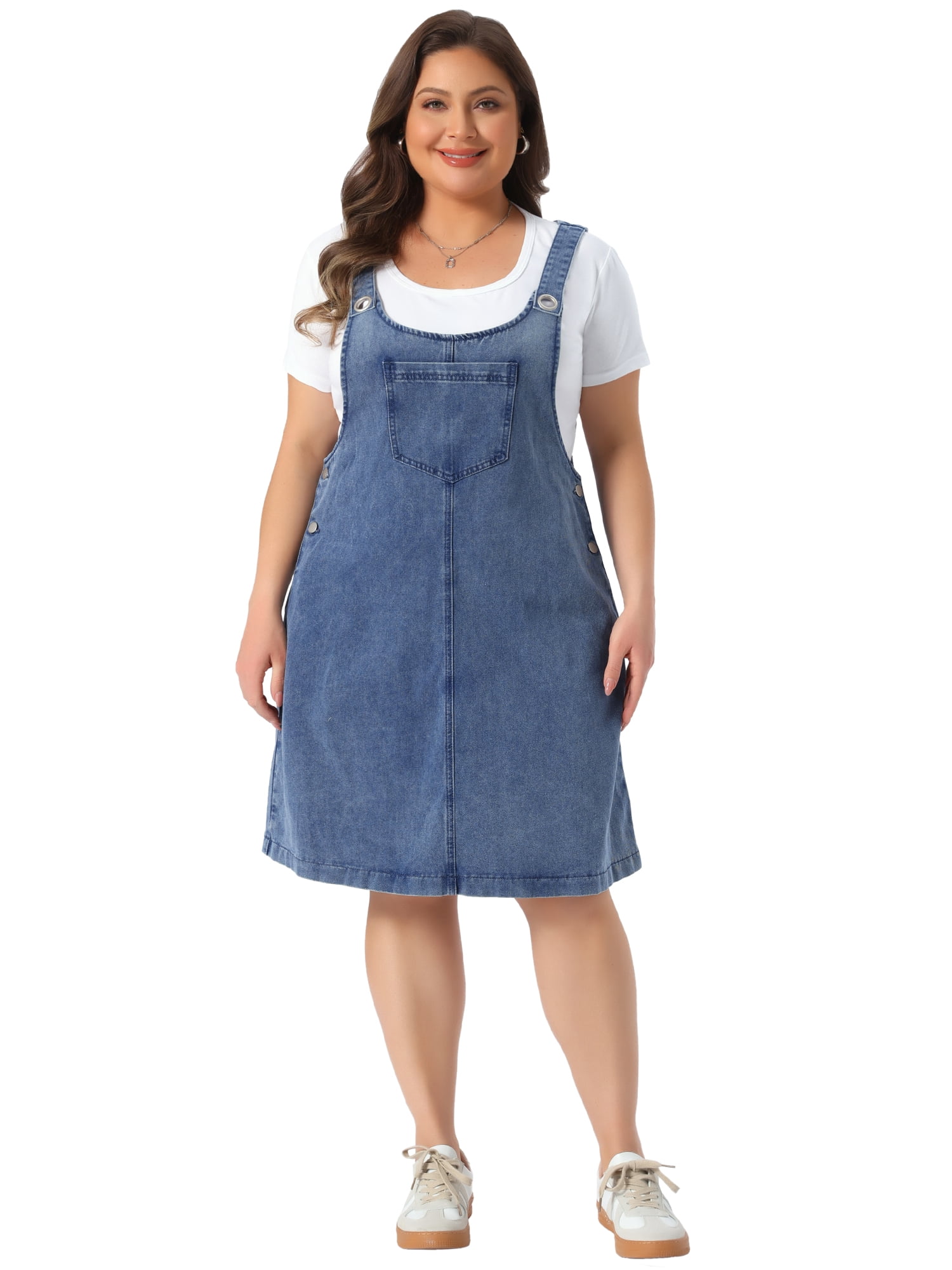 DARING DIVA Women's Plus Size Denim Overall Suspenders Skirt 2X Gray Blue