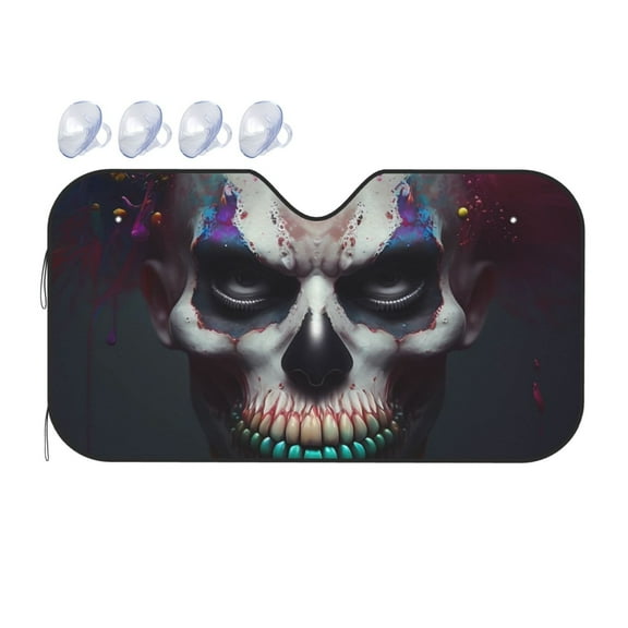 Fuzoiu Modern Abstract Colorful Skull C Print Car Windshield Sunshade,Foldable Reflective Sun Visor,Windshield Sun Shade,UV Rays Sun Visor Shade,Auto Front Sun Shield Shade-Small