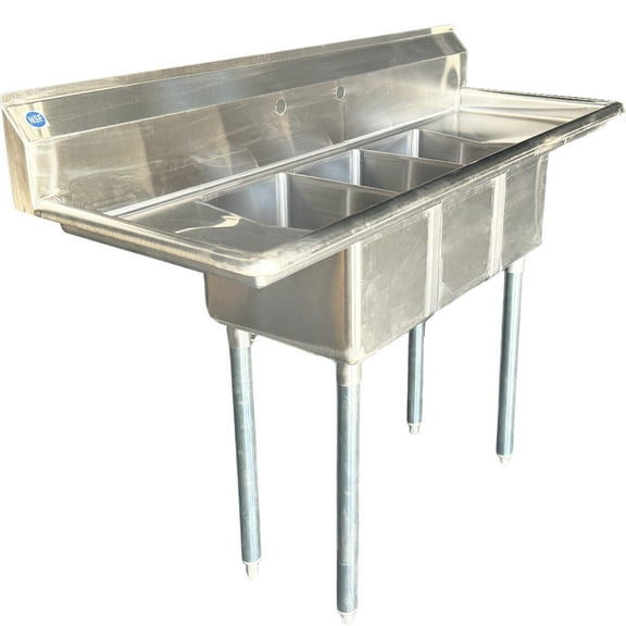 NSF 54 in. Stainless Steel 3-Compartments Commercial Sink With Left&Right Drain Board