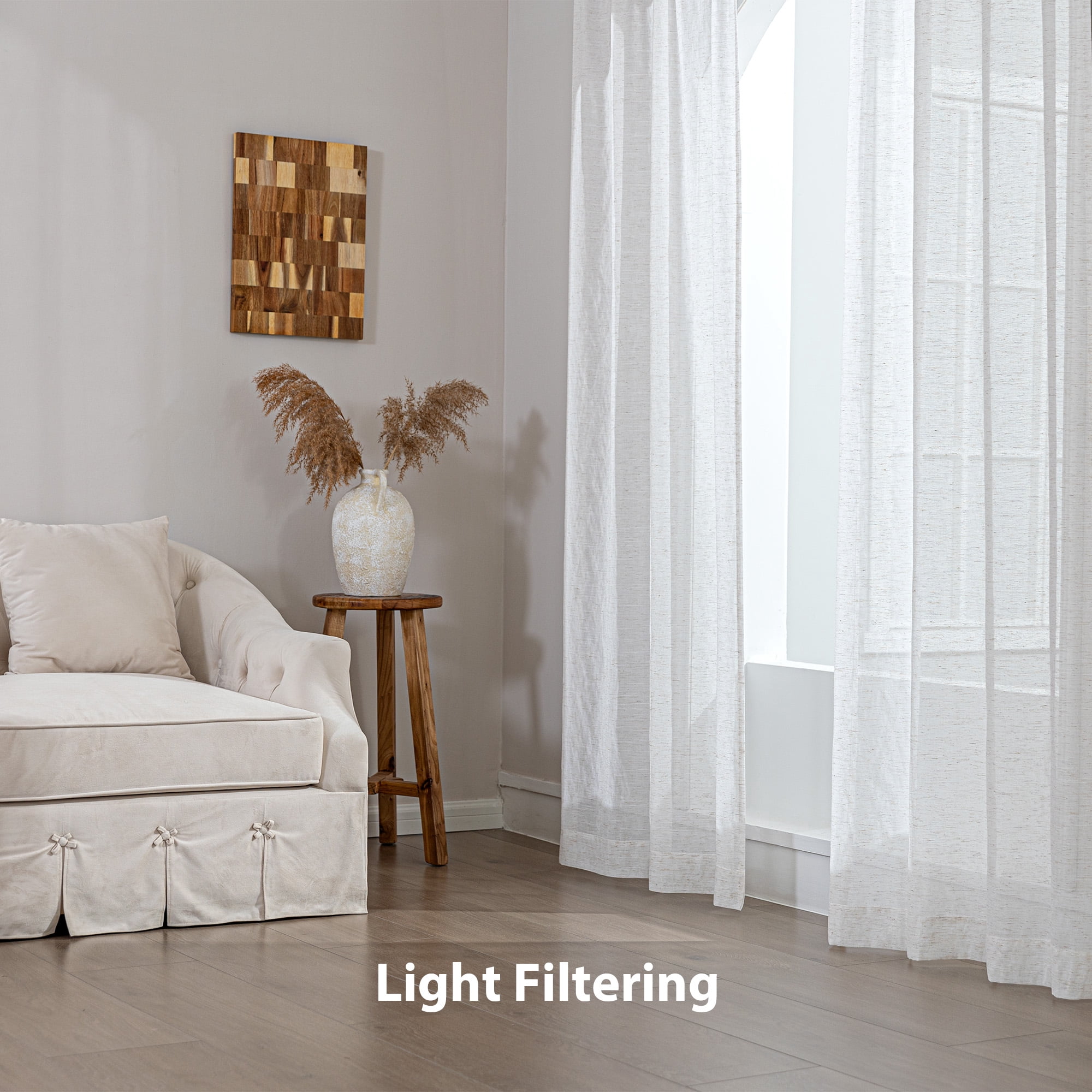 Vintage Touch Linen Sheer Curtains 37" × 84", Charlotte Window Curtains Set of 4 Panels for Bedroom, Living Room