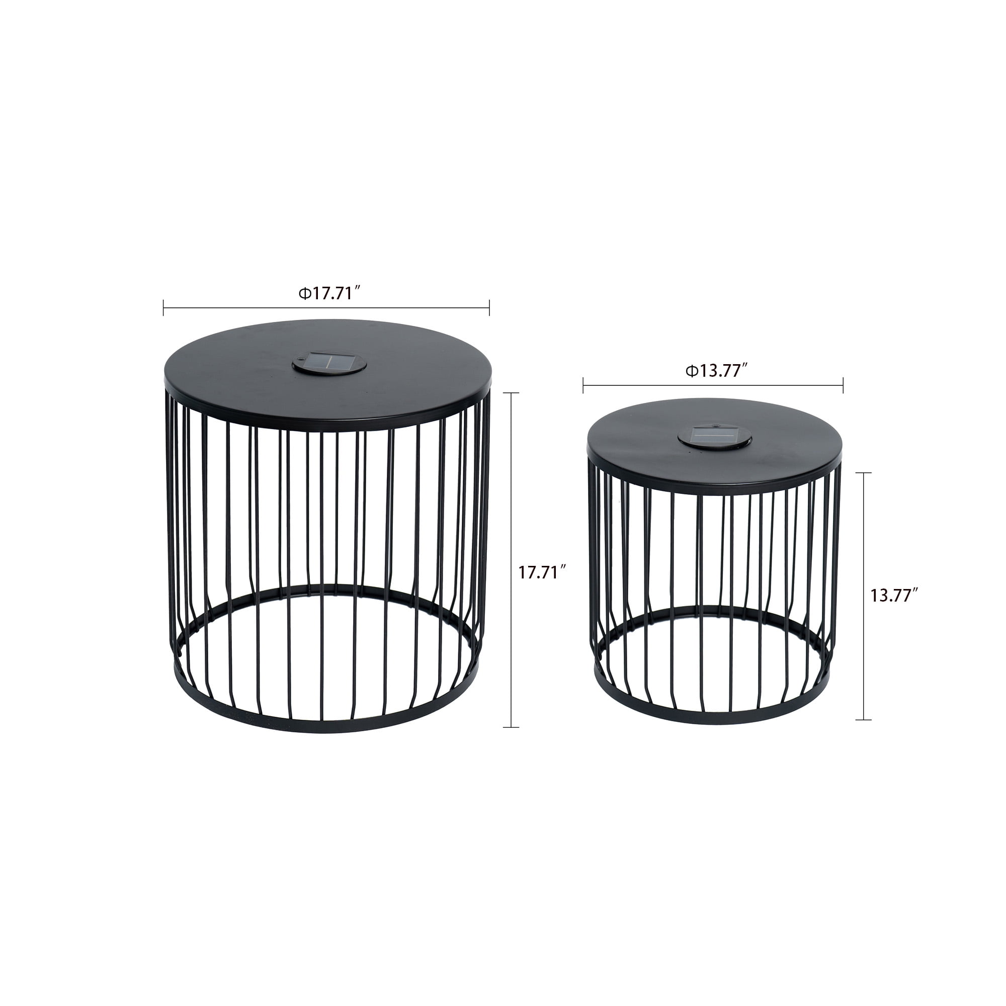 2Pack Solar Powered Nesting Side Table Set, Modern Round End Tables with Solar LED Lights, Metal Wire Cage Accent Tables, Indoor/Outdoor Patio Nightstand for Living Room, Balcony, Garden