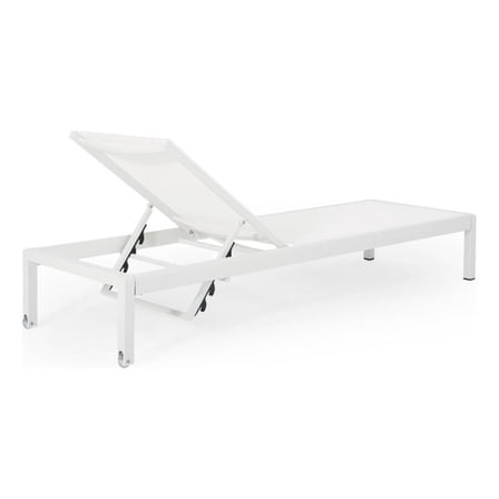 Benjara Kory Outdoor Lounge Chaise- 78" White Mesh Fabric and Aluminum