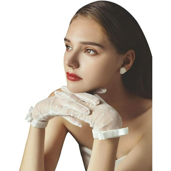 YooGuoGuo Women's Short Polka Dot Mesh Gloves with Bow Wedding Opera Tea Party Gloves Sexy Clothing Accessories