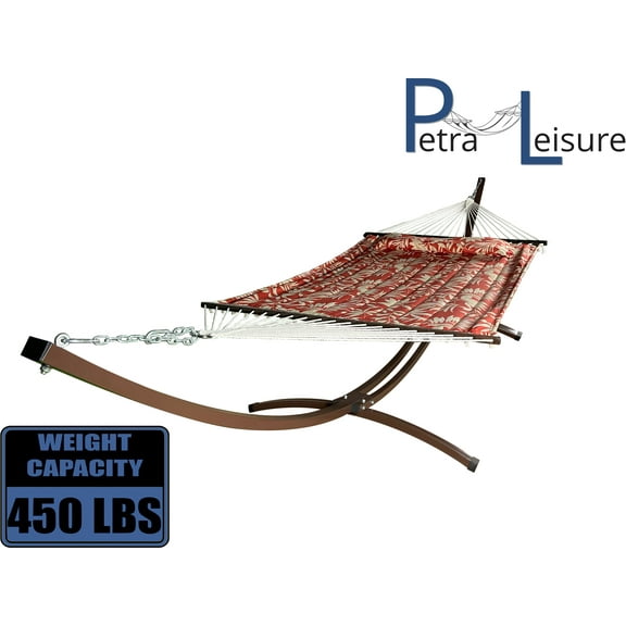 Petra Leisure 15 Ft. Indoor/Outdoor Heavy Duty Brown Steel Arc Hammock Stand & Premium Quilted Hammock Bed w/Pillow.(Elegant Flower)