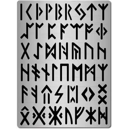 Metal Stencil Stainless Steel Ancient Alphabet Elder Futhark Plantillas Abecedarios Template Gothic Font Lettering Stencils for DIY