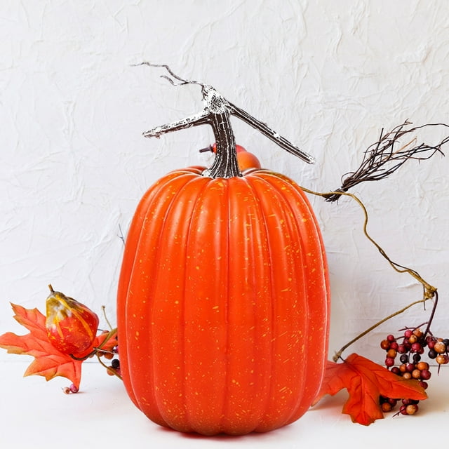 Uklsqma 9 Inch Large Artificial Foam Pumpkins | Realistic Fake Decorative Fall Pumpkins for Halloween Thanksgiving | Lightweight Durable Craft Pumpkins for Home Decor Party Table Centerpieces