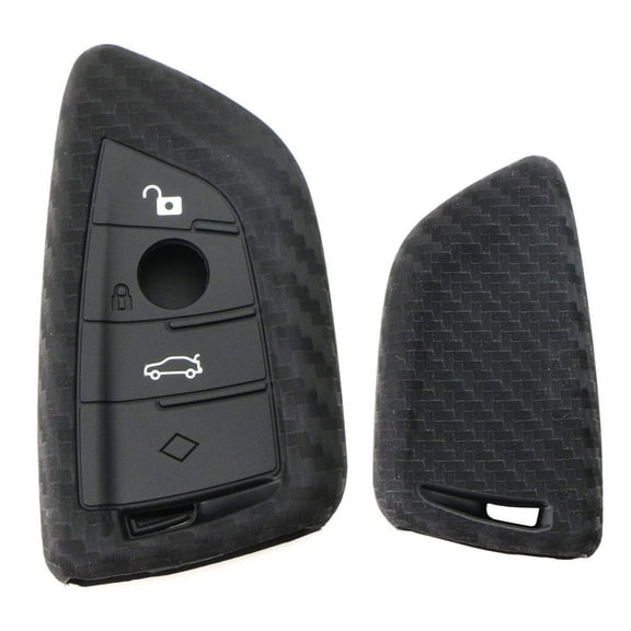 Carbon Fiber Pattern Soft Silicone Key Fob Cover For BMW 2016-up X1 7 Series, 2019-up X4, 2014-up X5, 2015-up X6, 2017-up 5 Series & 2019-up X7 Keyless Fob (Black Twill Weave)
