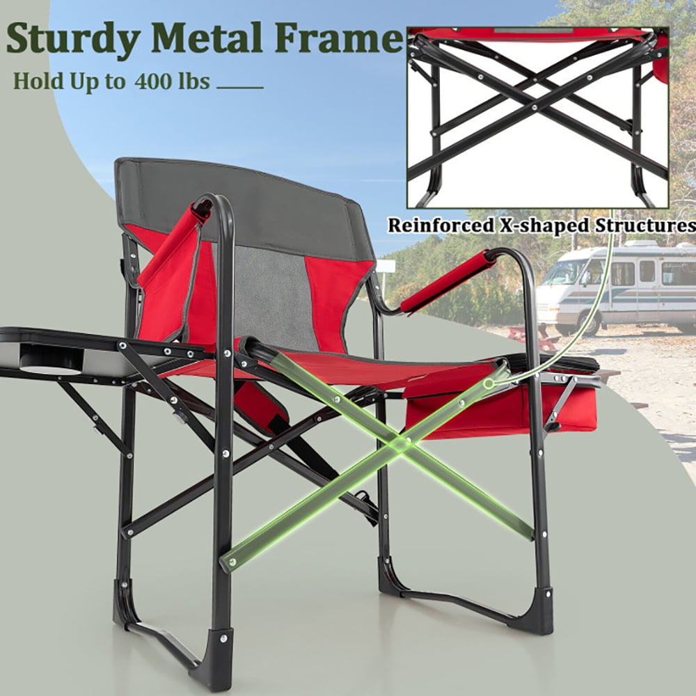 Aimee Lii Folding Camping Directors Chair with Cooler Bag and Side Table, Portable Chairs for Adults, Comfy Outdoor Chair, Red